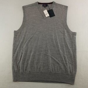 NWT Brooks Brothers Sweater Vest Mens Large Gray 100% Merino Wool (Pinhole Flaw)